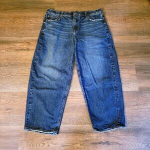 American Eagle Stretch Barrel Jeans Women's 14 Regular Blue Denim Wide Leg Baggy